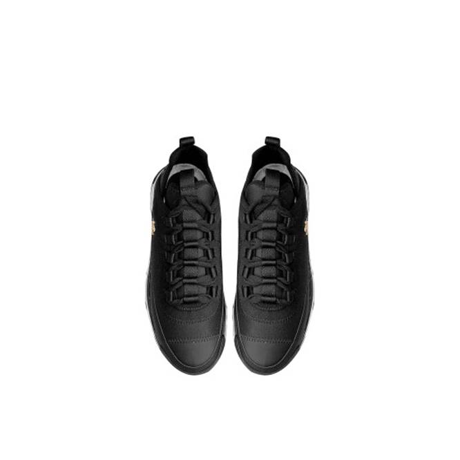 CHANEL BLACK SUEDE AND FABRIC CC LOW TOP SNEAKERS